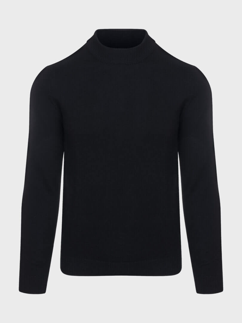 Cotton Mock Neck Black Men's Sweater | Manuloz