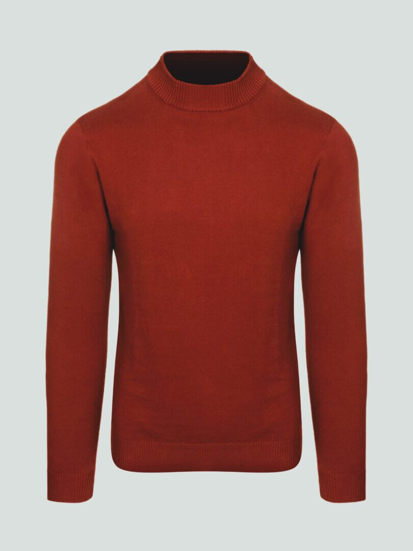 Cotton Mock Neck Rustic Red Men's Sweater | Manuloz